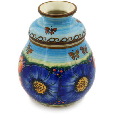 Polish Pottery Honey Jar 16 oz Blue Garden UNIKAT