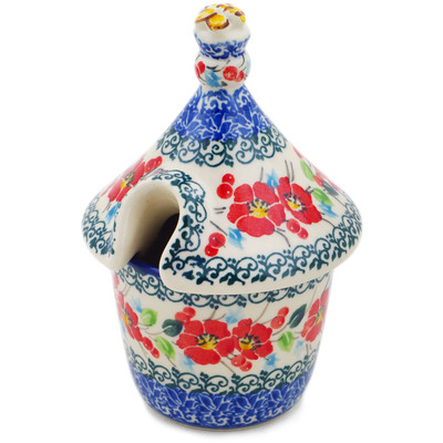 Polish Pottery Honey Jar 6 oz Cherry Colored Florals UNIKAT