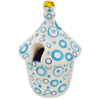 Polish Pottery Honey Jar 6 oz Groovy Blues UNIKAT