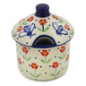 Polish Pottery Honey Jar 9 oz Red Primrose