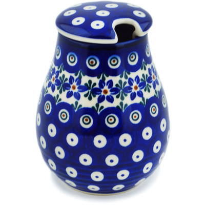 Polish Pottery Honey Jar 9 oz Starflower Peacock