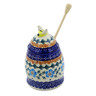 Polish Pottery Honey Jar with Dipper 5&quot; Blue Cornflower