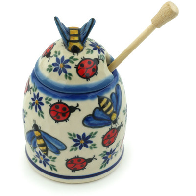 Polish Pottery Honey Jar with Dipper 5&quot;