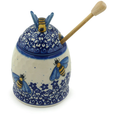 Polish Pottery Honey Jar with Dipper 5&quot;