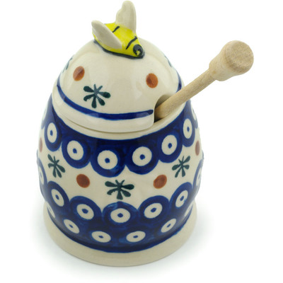 Polish Pottery Honey Jar with Dipper 5&quot; Mosquito
