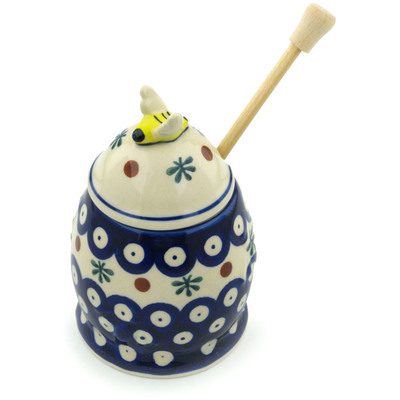 Polish Pottery Honey Jar with Dipper 5&quot; Mosquito