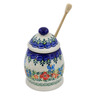 Polish Pottery Honey Jar with Dipper 5&quot; Ring Of Flowers UNIKAT