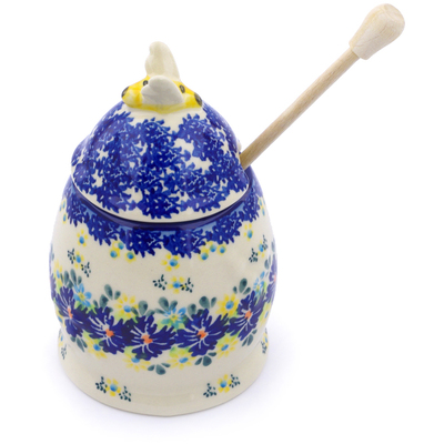 Polish Pottery Honey Jar with Dipper 5&quot; Spring Meadow