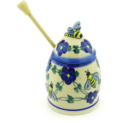 Polish Pottery Honey Jar with Dipper 5&quot; UNIKAT