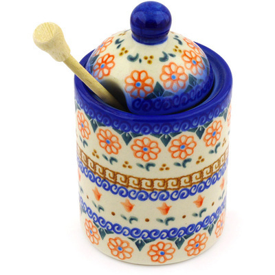Polish Pottery Honey Jar with Dipper 6&quot; Amarillo