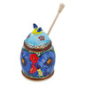 Polish Pottery Honey Jar with Dipper 6&quot; Blue Garden UNIKAT