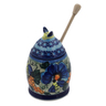 Polish Pottery Honey Jar with Dipper 6&quot; Corn In The Blue UNIKAT