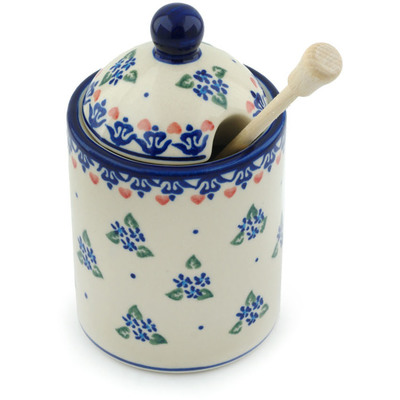 Polish Pottery Honey Jar with Dipper 6&quot; Daisy Dollops