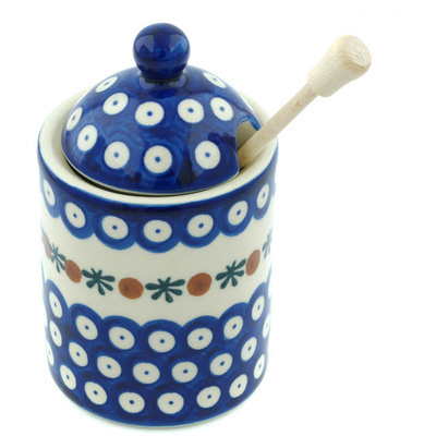 Polish Pottery Honey Jar with Dipper 6&quot; Mosquito