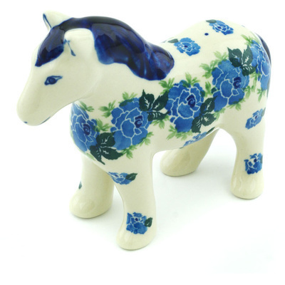Polish Pottery Horse Figurine 6&quot; Blue Rose
