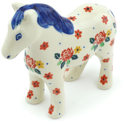 Polish Pottery Horse Figurine 6&quot; Flower Speckle