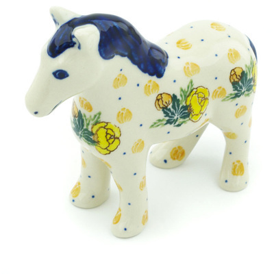 Polish Pottery Horse Figurine 6&quot; Spring Flowers