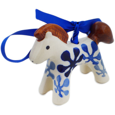 Polish Pottery Horse Ornament 3&quot; Flower Clouds UNIKAT