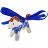 Polish Pottery Horse Ornament 3&quot; Retro Blue Tulips