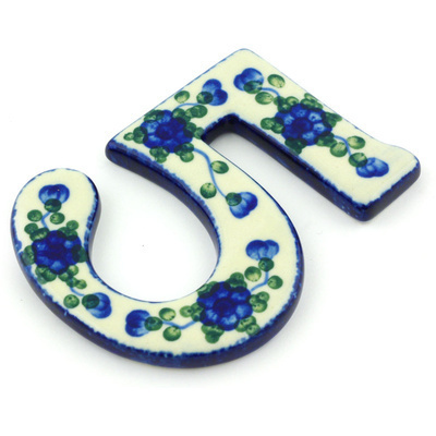 Polish Pottery House Number FIVE (Five) 4-inch Blue Poppies