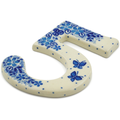 Polish Pottery House Number FIVE (Five) 4-inch Delicate Blue UNIKAT