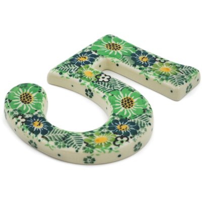 Polish Pottery House Number FIVE (Five) 4-inch Green Wreath UNIKAT
