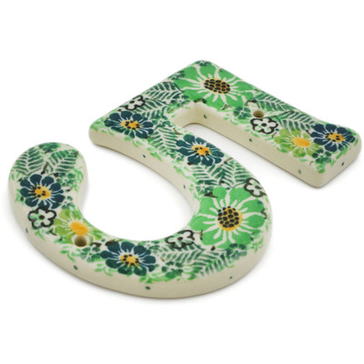 Polish Pottery House Number FIVE (Five) 4-inch tall Green Wreath UNIKAT