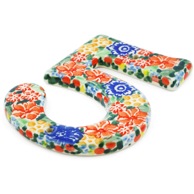 Polish Pottery House Number FIVE (Five) 4-inch tall Red Bouquet UNIKAT