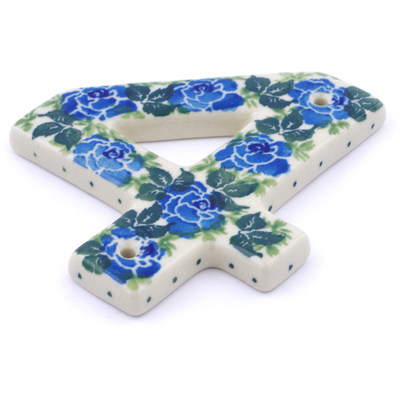 Polish Pottery House Number FOUR (4) 4-inch Blue Rose