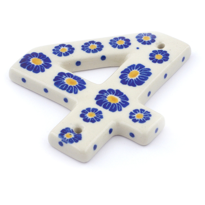 Polish Pottery House Number FOUR (4) 4-inch Blue Zinnia