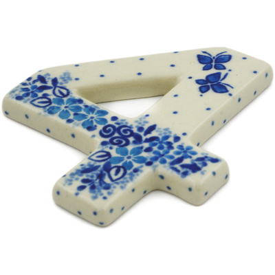 Polish Pottery House Number FOUR (4) 4-inch Delicate Blue UNIKAT
