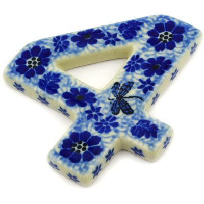 Polish Pottery House Number FOUR (4) 4-inch Misty Dragonfly