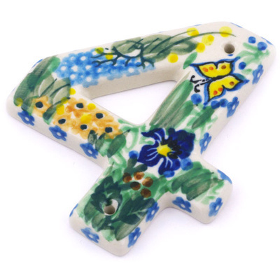 Polish Pottery House Number FOUR (4) 4-inch Spring Garden UNIKAT