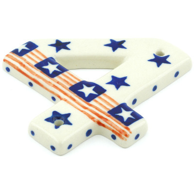 Polish Pottery House Number FOUR (4) 4-inch Stars And Stripes