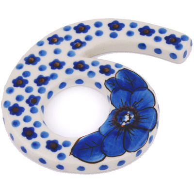 Polish Pottery House Number SIX (6) 4-inch Cobalt Poppies UNIKAT