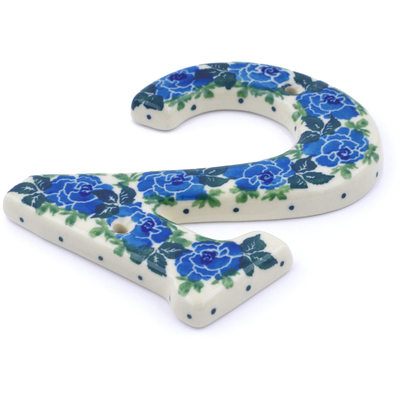 Polish Pottery House Number TWO (2) 4-inch Blue Rose