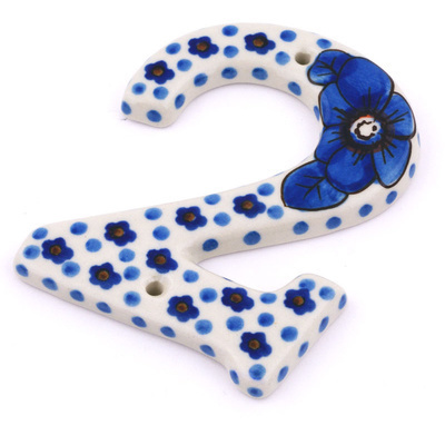 Polish Pottery House Number TWO (2) 4-inch Cobalt Poppies UNIKAT