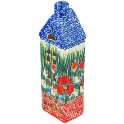 Polish Pottery House Shaped Candle Holder 10&quot; Fresh Spring UNIKAT
