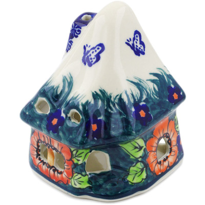 Polish Pottery House Shaped Candle Holder 4&quot; Butterfly Splendor UNIKAT