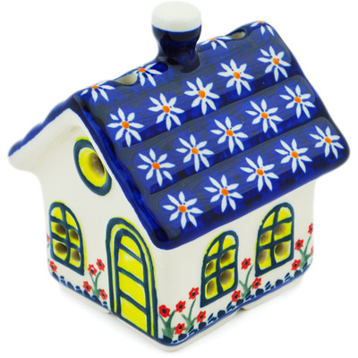 Polish Pottery House Shaped Candle Holder 4&quot; Water Daisy