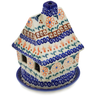 Polish Pottery House Shaped Candle Holder 5&quot; Amarillo