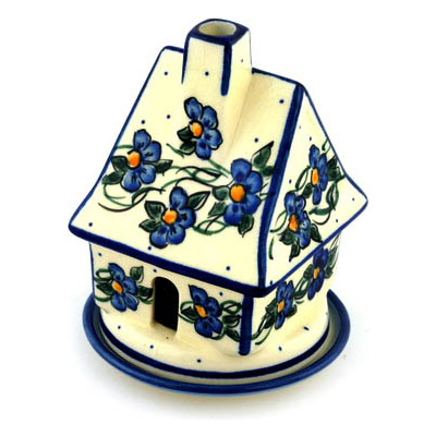 Polish Pottery House Shaped Candle Holder 5&quot; Blooming Happiness UNIKAT