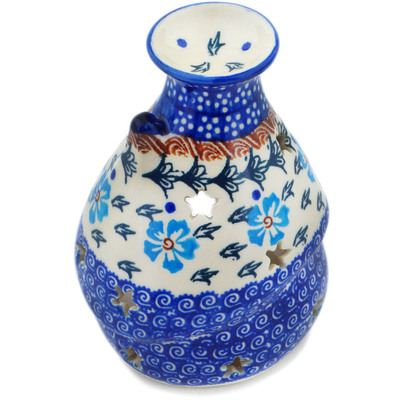 Polish Pottery House Shaped Candle Holder 5&quot; Blue Cornflower