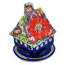 Polish Pottery House Shaped Candle Holder 5&quot; Blue Eyes Bouquet UNIKAT