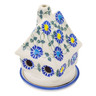 Polish Pottery House Shaped Candle Holder 5&quot; Blue Thistle Beauty