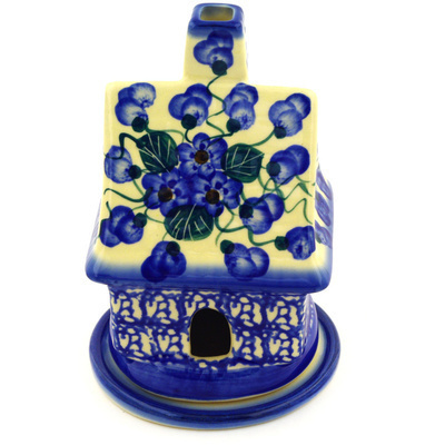 Polish Pottery House Shaped Candle Holder 5&quot; Blueberry Flower UNIKAT