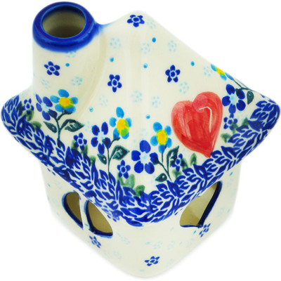 Polish Pottery House Shaped Candle Holder 5&quot; Bluems