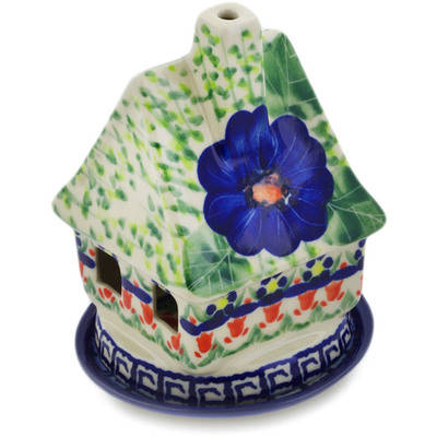 Polish Pottery House Shaped Candle Holder 5&quot; Brilliant Butterfly Popp UNIKAT