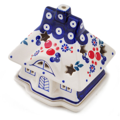 Polish Pottery House Shaped Candle Holder 5&quot; Burst Of Berries