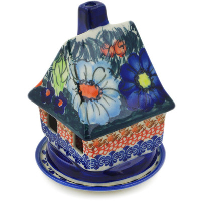 Polish Pottery House Shaped Candle Holder 5&quot; Butterfly Splendor